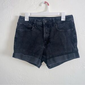 Stretchy Black Denim Foldover Hem Cutoff Jean Shorts Women’s 14 Organic Cotton